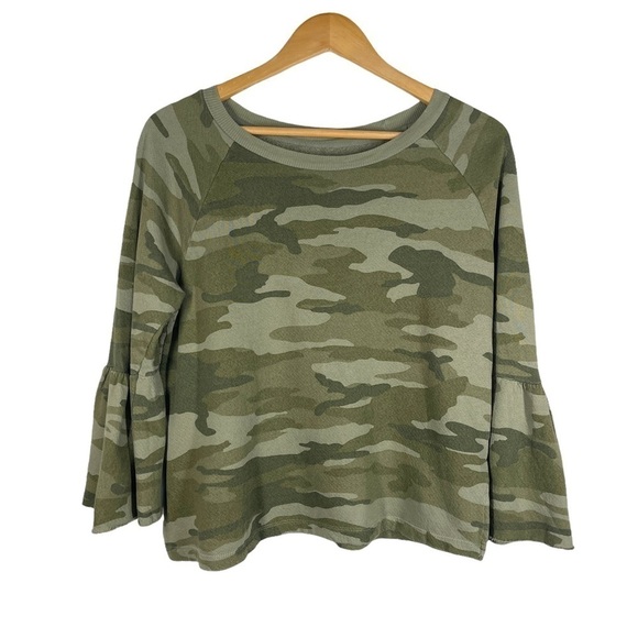 Current Elliott The Ruffle Sleeve Camouflage French Terry Top Size 1 US S - Picture 2 of 7